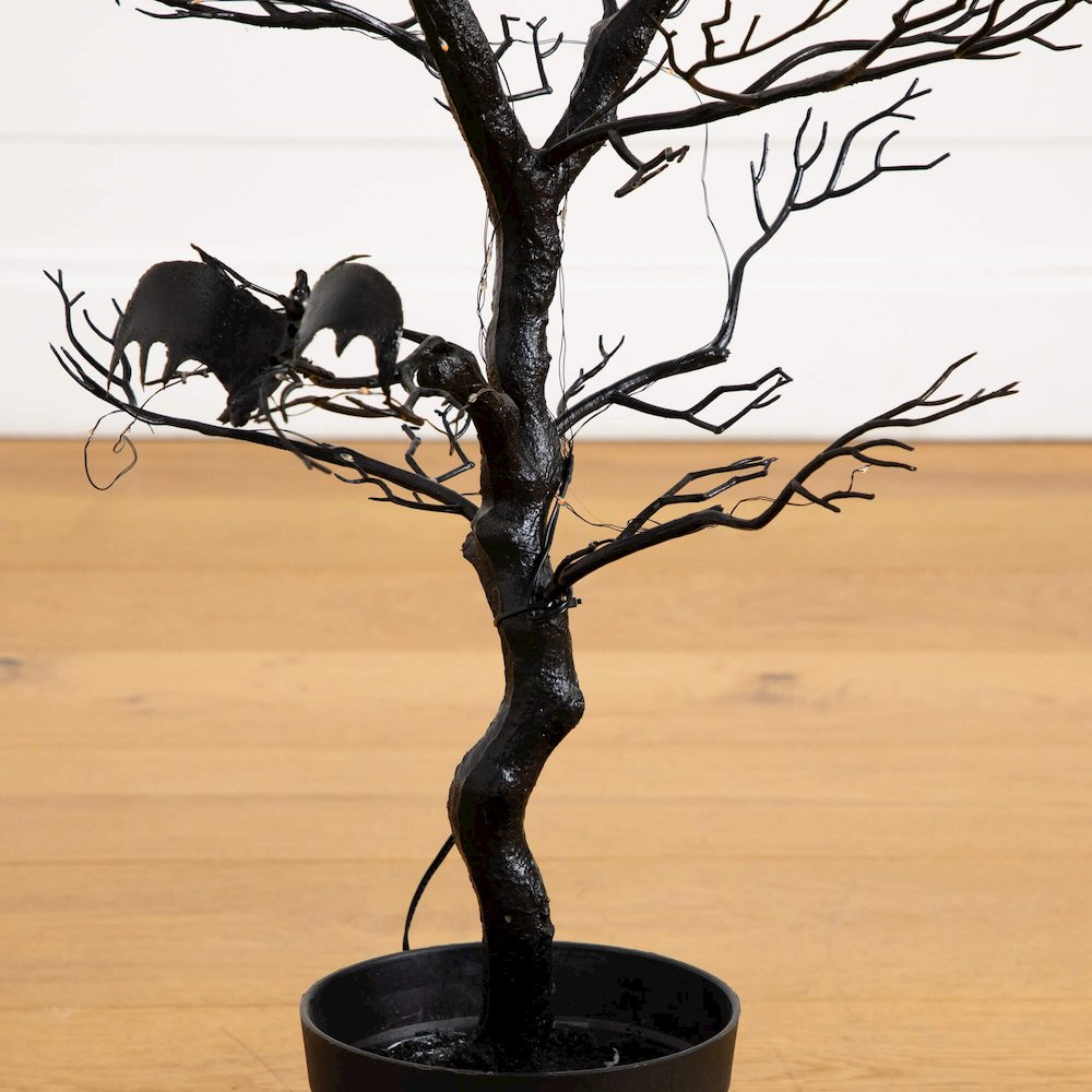 3ft. Pre-Lit Artificial Halloween Black Spooky Twig Tree with Bats. Picture 4