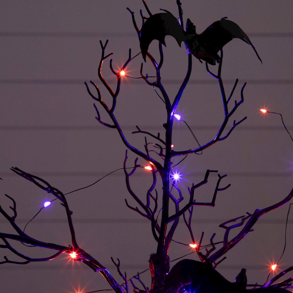3ft. Pre-Lit Artificial Halloween Black Spooky Twig Tree with Bats. Picture 5