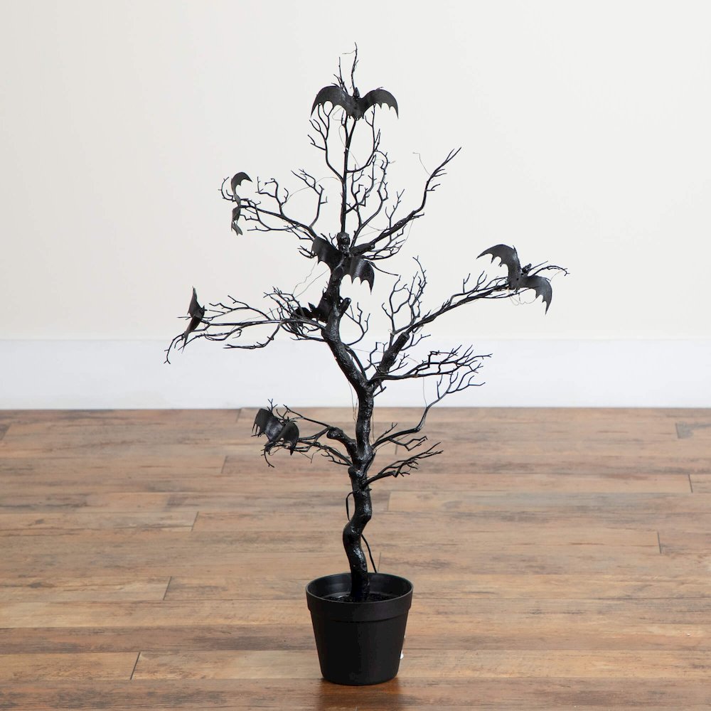3ft. Pre-Lit Artificial Halloween Black Spooky Twig Tree with Bats. Picture 8