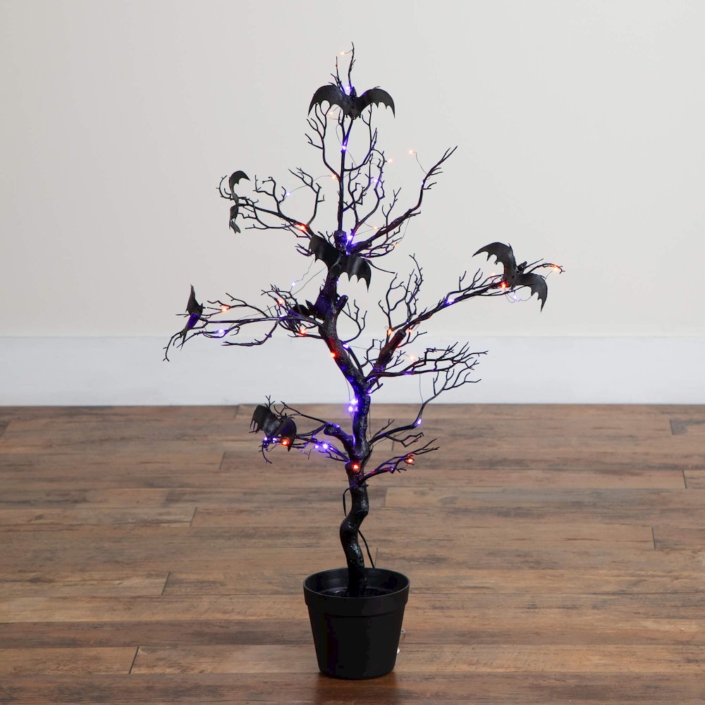 3ft. Pre-Lit Artificial Halloween Black Spooky Twig Tree with Bats. Picture 10
