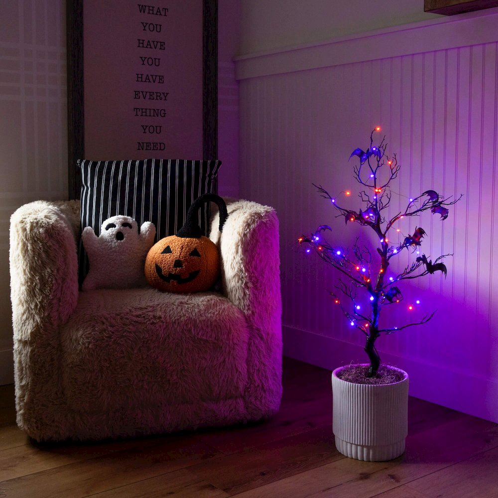 3ft. Pre-Lit Artificial Halloween Black Spooky Twig Tree with Bats. Picture 6