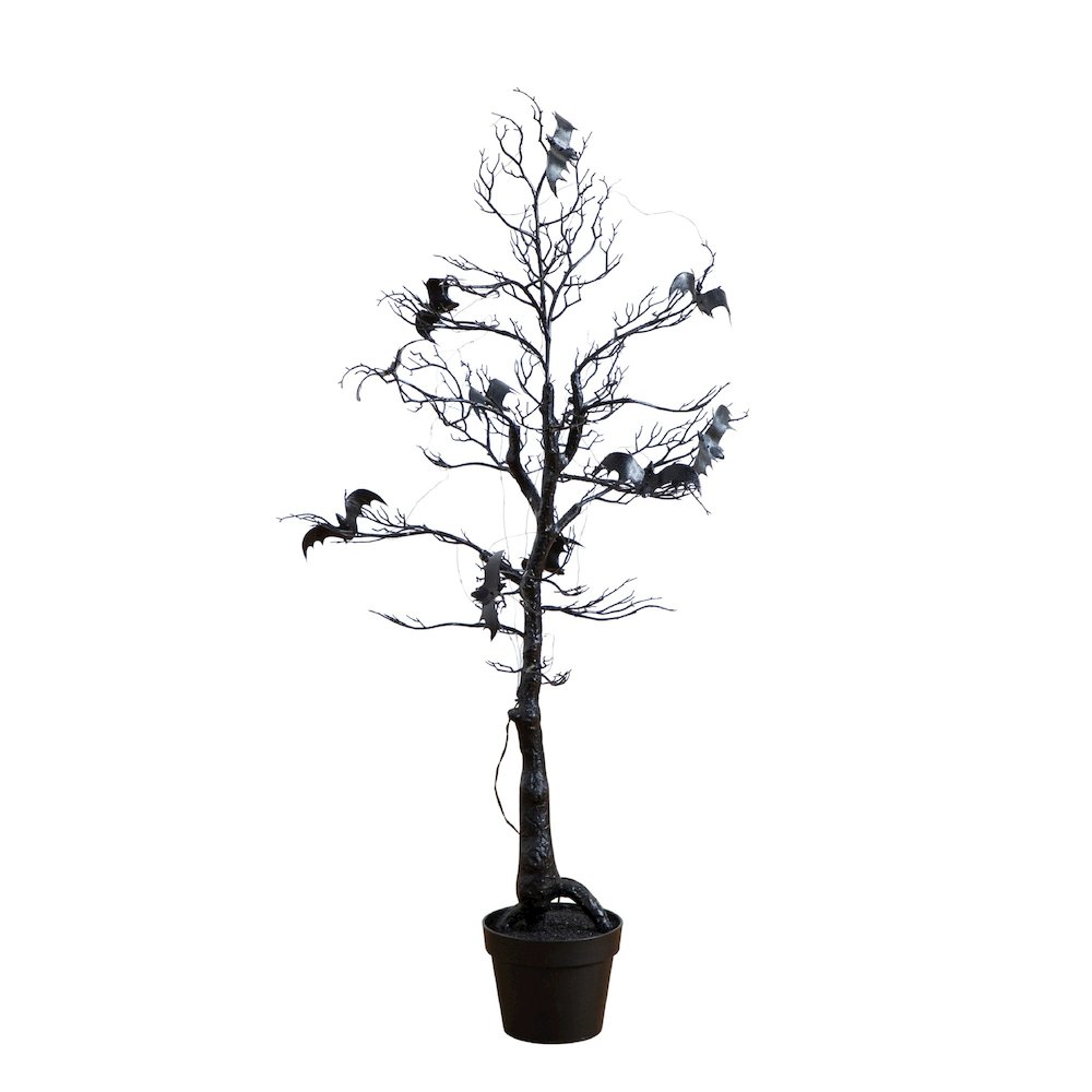 4ft. Pre-Lit Artificial Halloween Black Spooky Twig Tree with Bats. Picture 4