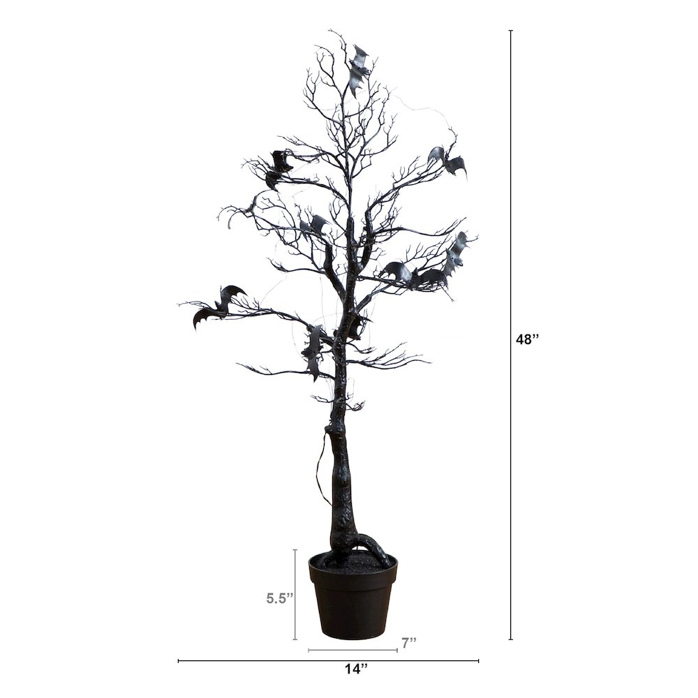 4ft. Pre-Lit Artificial Halloween Black Spooky Twig Tree with Bats. Picture 1