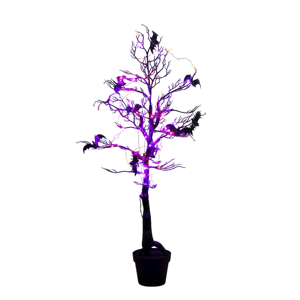 4ft. Pre-Lit Artificial Halloween Black Spooky Twig Tree with Bats. Picture 5