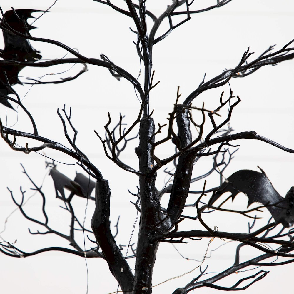 4ft. Pre-Lit Artificial Halloween Black Spooky Twig Tree with Bats. Picture 6