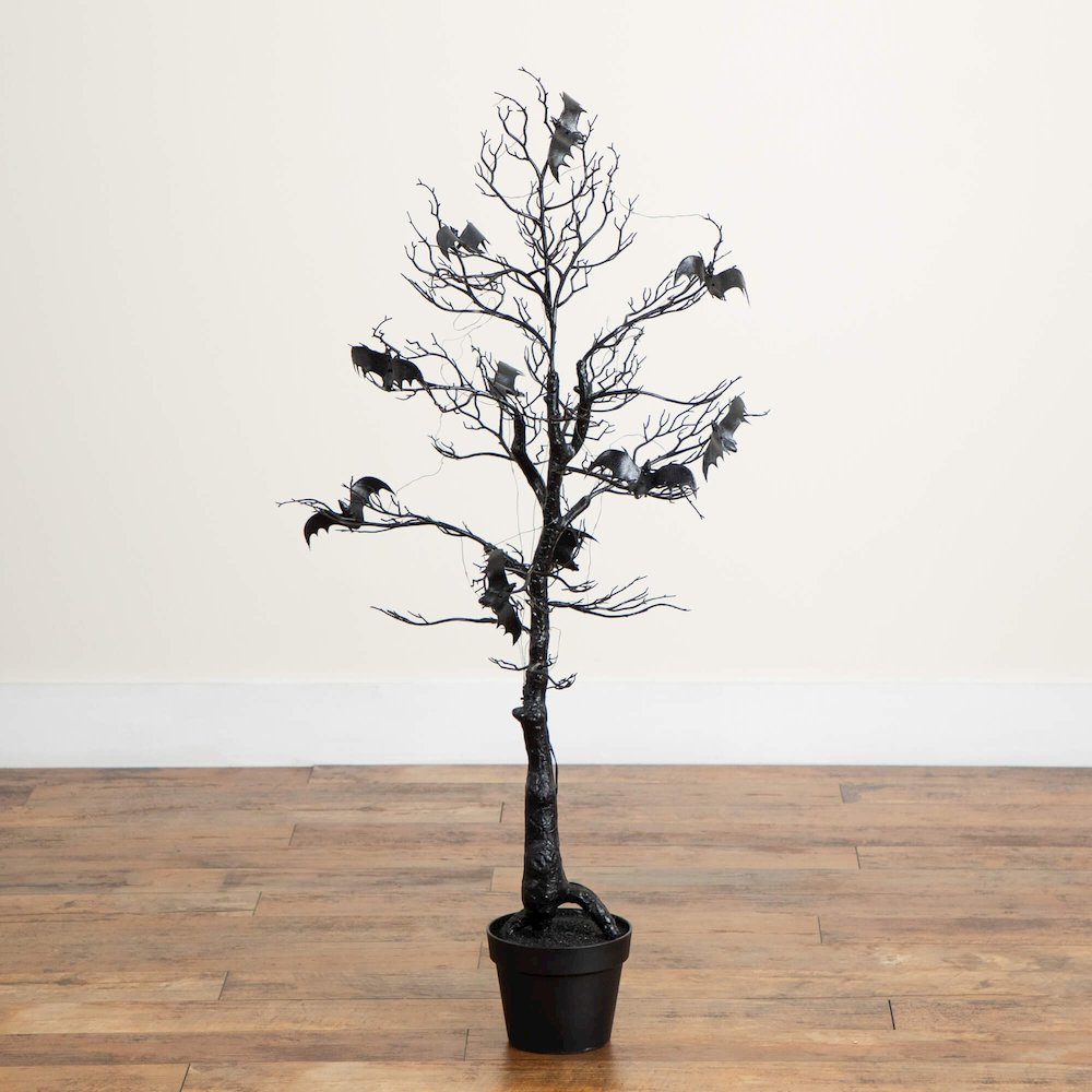 4ft. Pre-Lit Artificial Halloween Black Spooky Twig Tree with Bats. Picture 2
