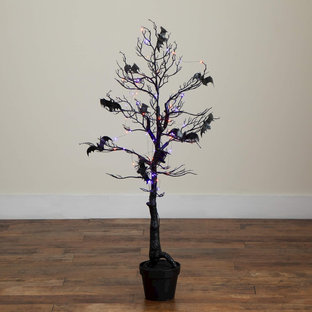 4ft. Pre-Lit Artificial Halloween Black Spooky Twig Tree with Bats. Picture 3