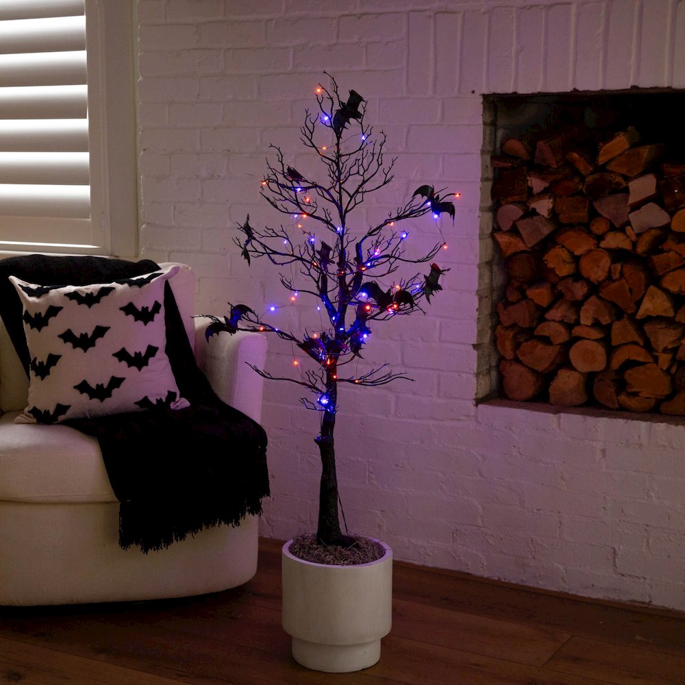 4ft. Pre-Lit Artificial Halloween Black Spooky Twig Tree with Bats. Picture 11