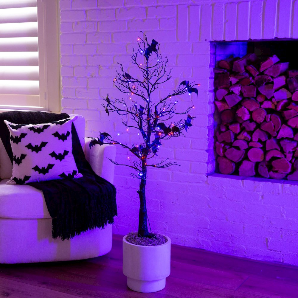 4ft. Pre-Lit Artificial Halloween Black Spooky Twig Tree with Bats. Picture 12