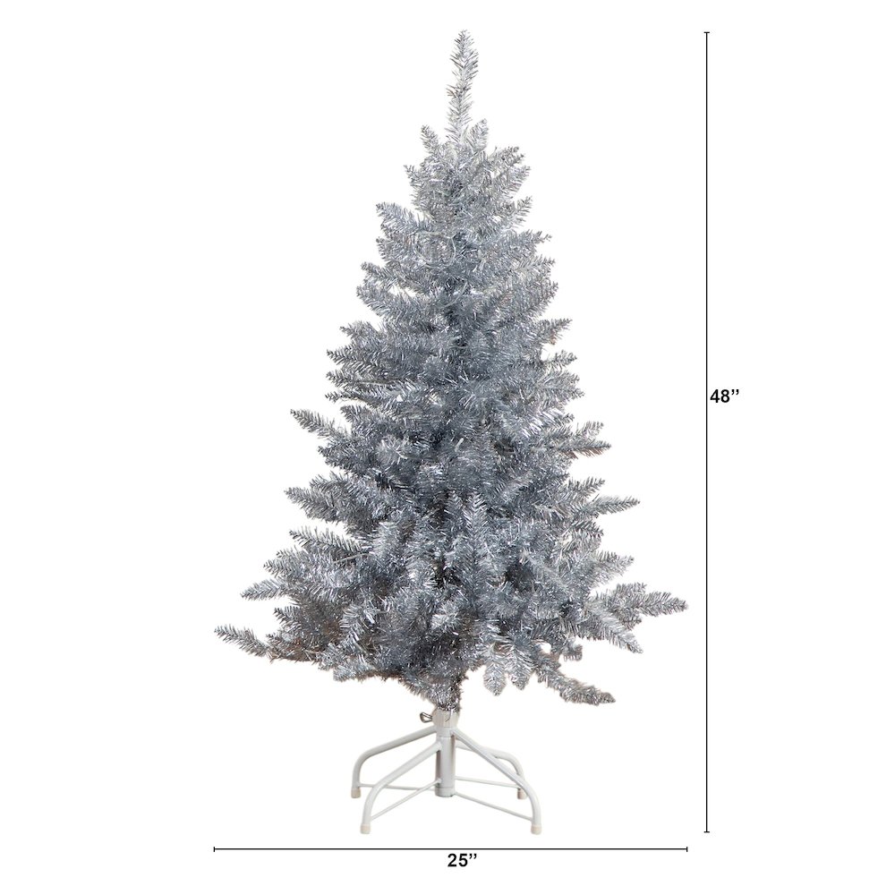 4ft. Artificial Silver Christmas Tree with 130 Cool White LED Lights. Picture 1