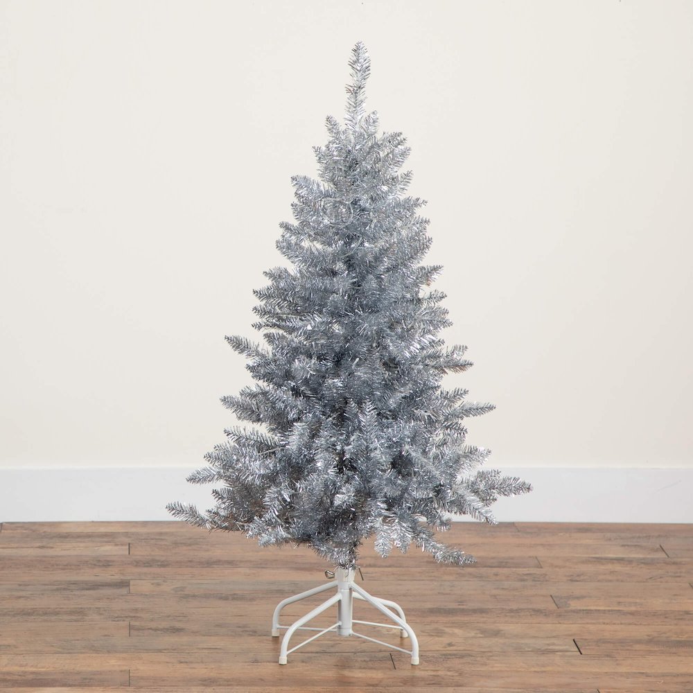 4ft. Artificial Silver Christmas Tree with 130 Cool White LED Lights. Picture 9