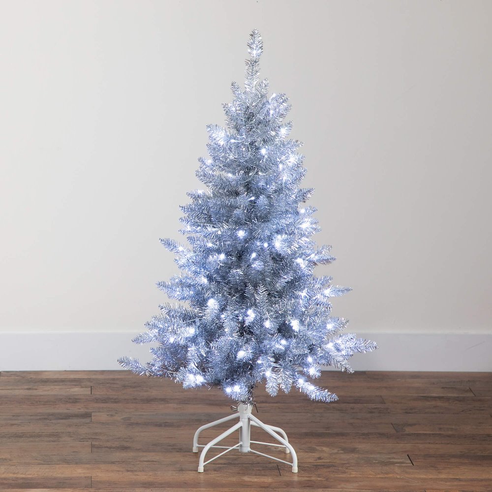 4ft. Artificial Silver Christmas Tree with 130 Cool White LED Lights. Picture 7