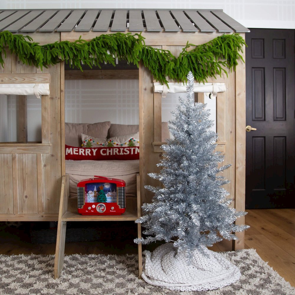 4ft. Artificial Silver Christmas Tree with 130 Cool White LED Lights. Picture 3