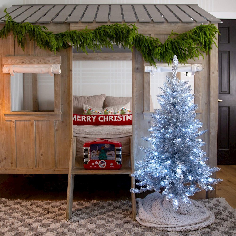 4ft. Artificial Silver Christmas Tree with 130 Cool White LED Lights. Picture 8