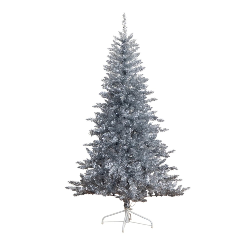 6ft. Artificial Silver Christmas Tree with 300 Cool White LED Lights. Picture 1