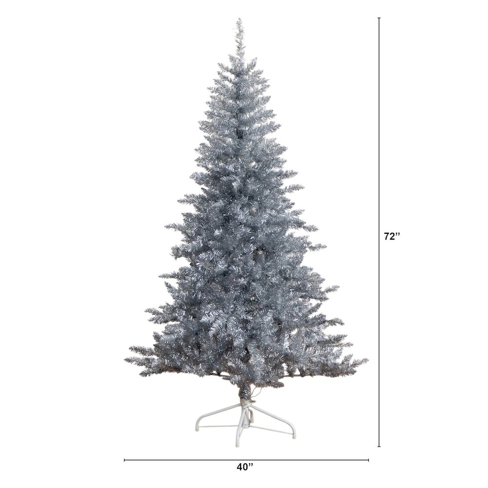 6ft. Artificial Silver Christmas Tree with 300 Cool White LED Lights. Picture 7