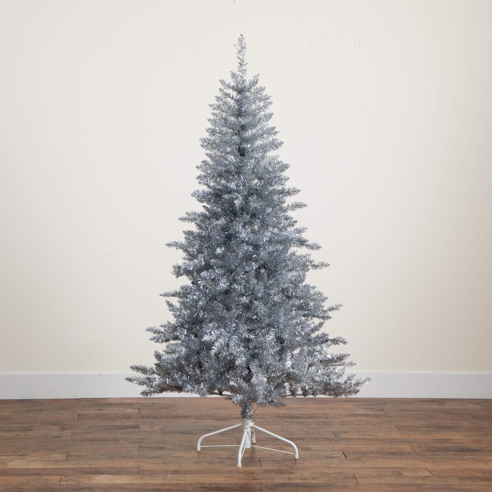 6ft. Artificial Silver Christmas Tree with 300 Cool White LED Lights. Picture 2