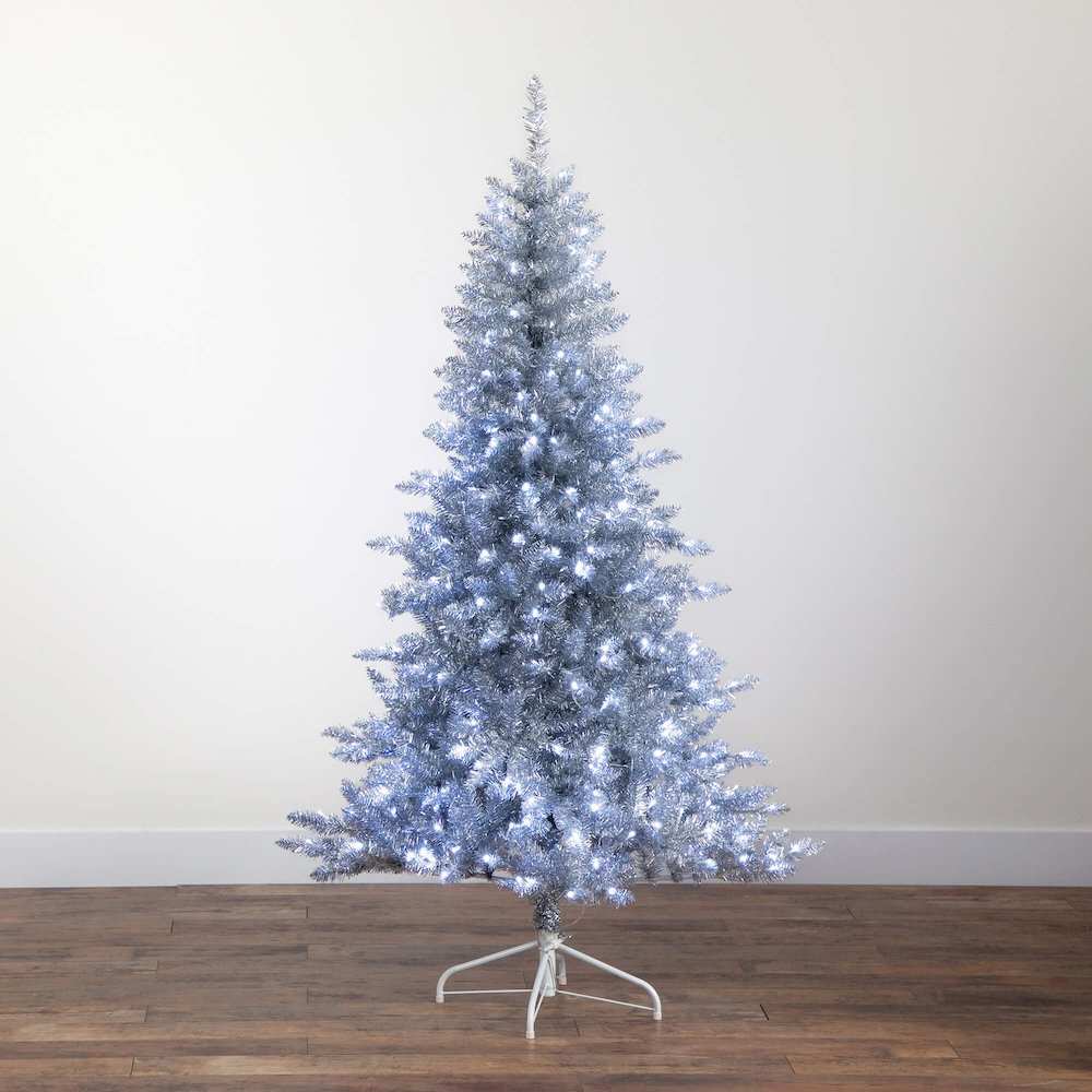 6ft. Artificial Silver Christmas Tree with 300 Cool White LED Lights. Picture 6