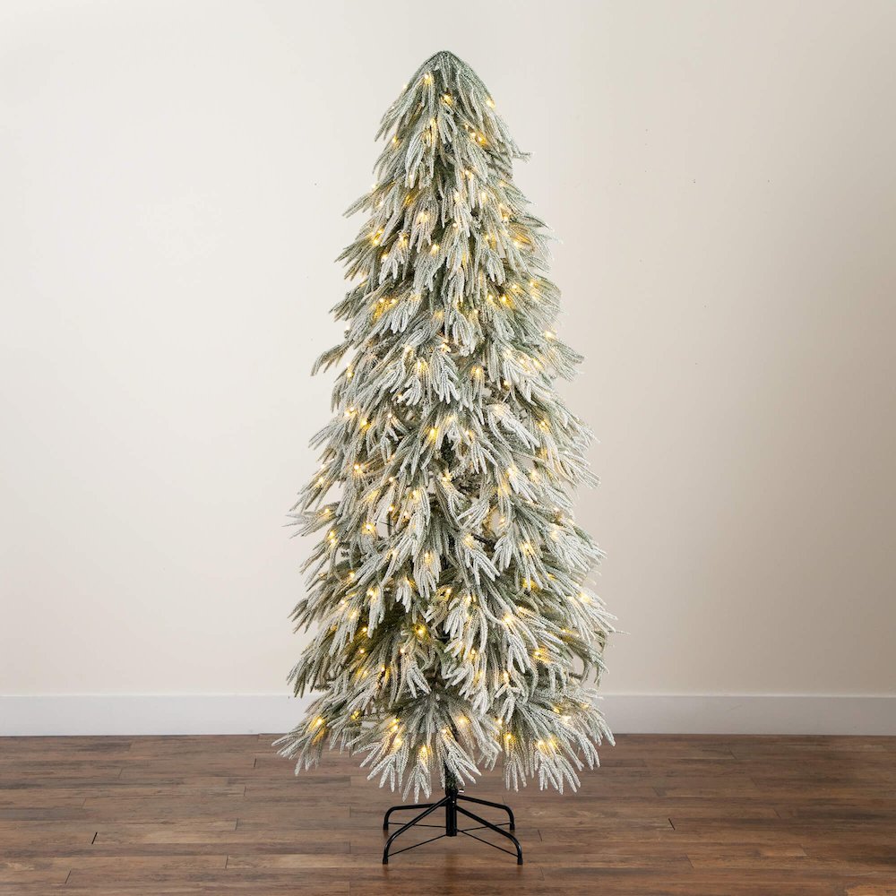 7ft. Flocked Down Swept Artificial Christmas Tree with 300 LED Lights. Picture 6
