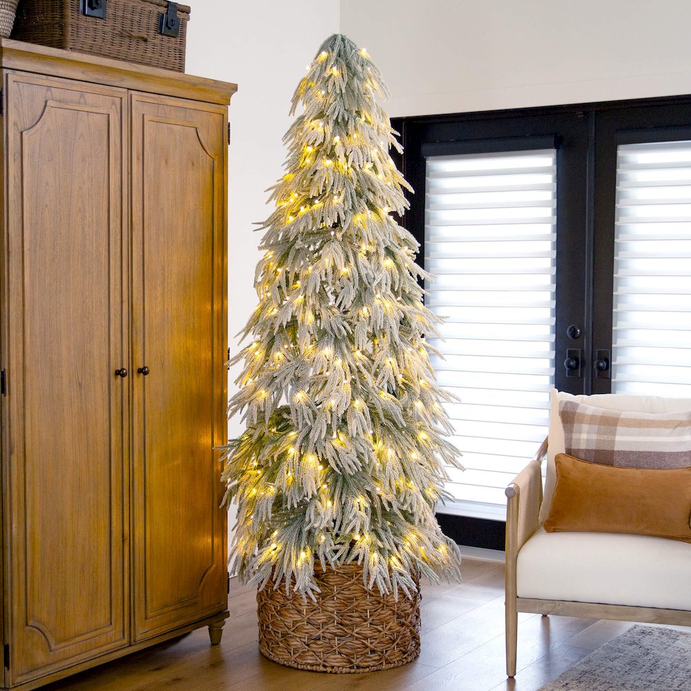 7ft. Flocked Down Swept Artificial Christmas Tree with 300 LED Lights. Picture 3