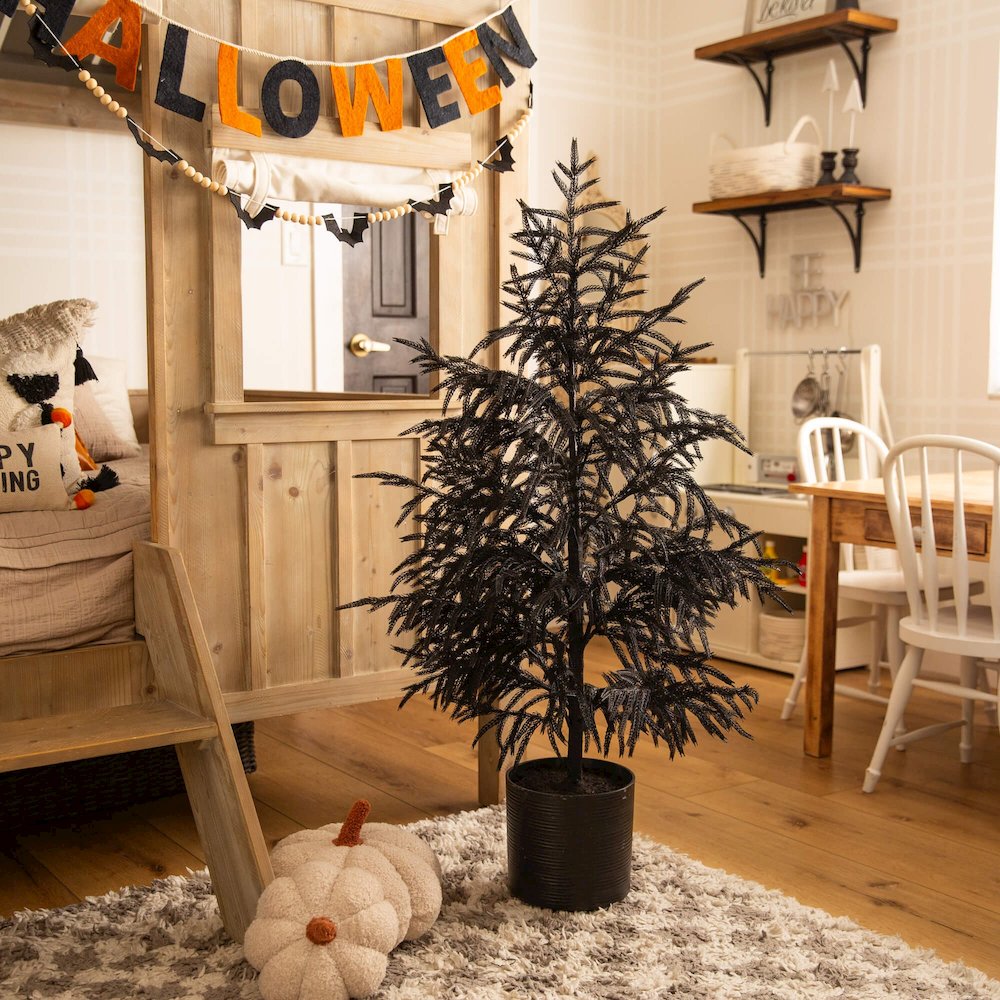 4ft. Artificial Halloween Real Touch Black Norfolk Pine Christmas Tree. Picture 5