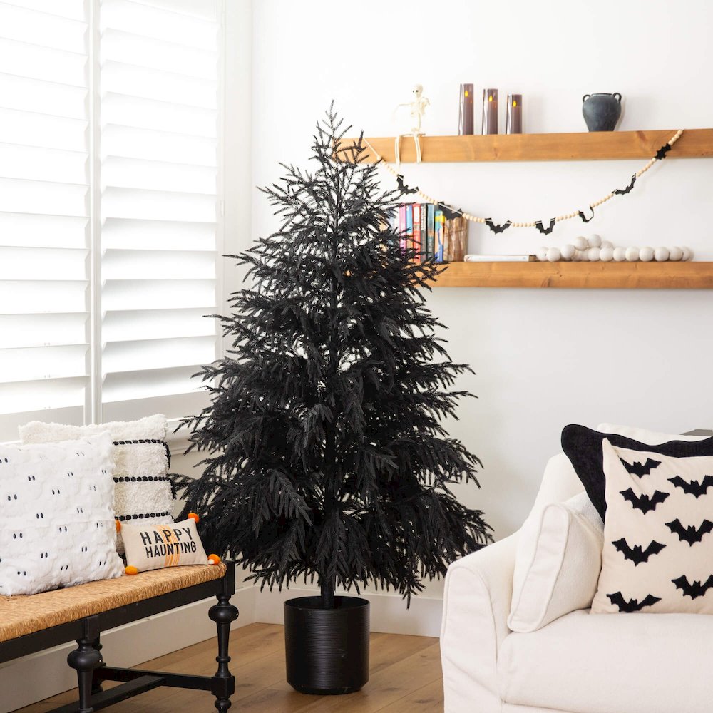 6ft. Artificial Halloween Real Touch Black Norfolk Pine Christmas Tree. Picture 3