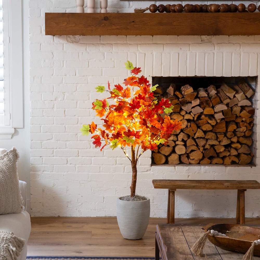 4ft. Pre-Lit Shades of Autumn Maple Artificial Fall Tree with 180 LED Lights. Picture 7
