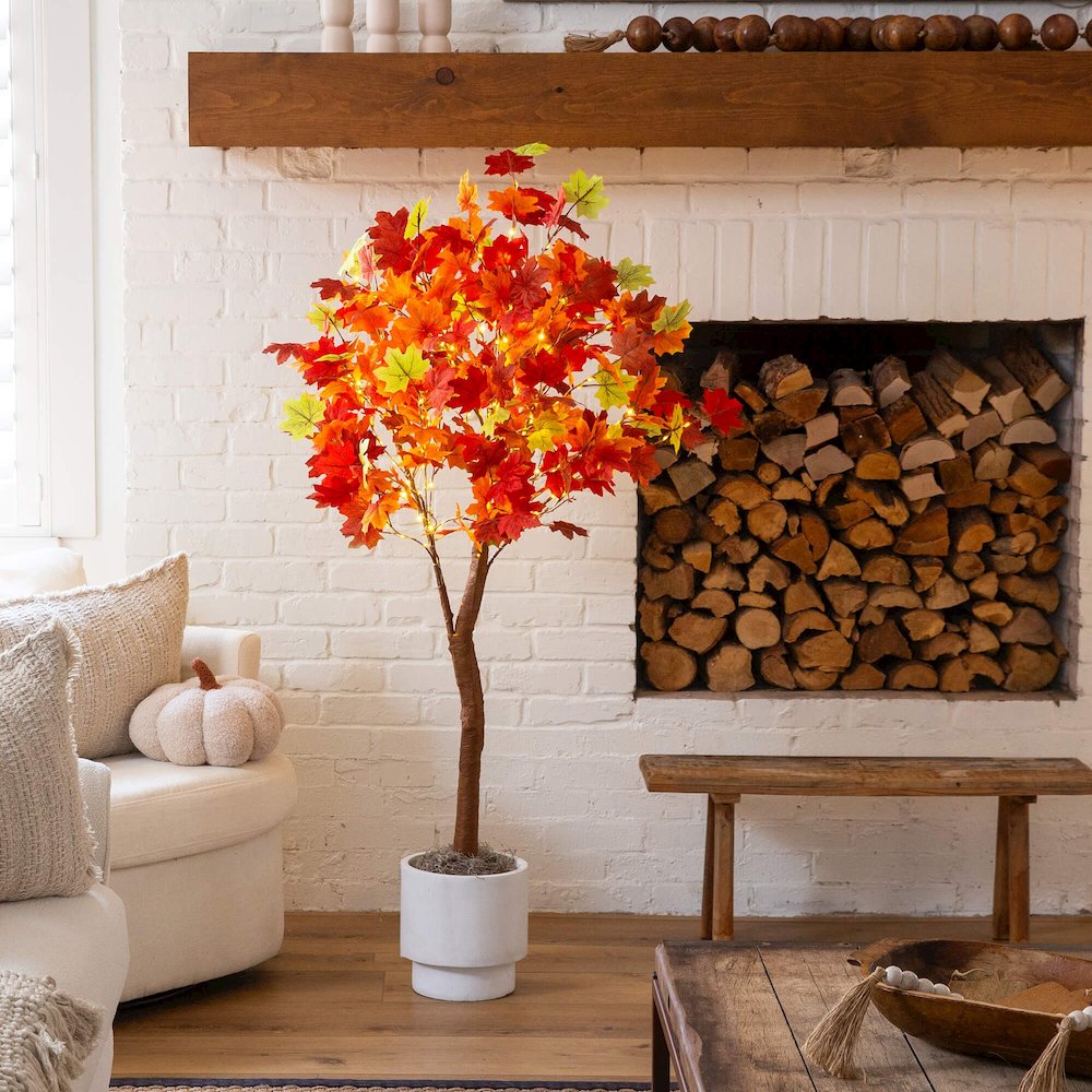 5ft. Pre-Lit Shades of Autumn Maple Artificial Fall Tree with 270 LED Lights. Picture 4