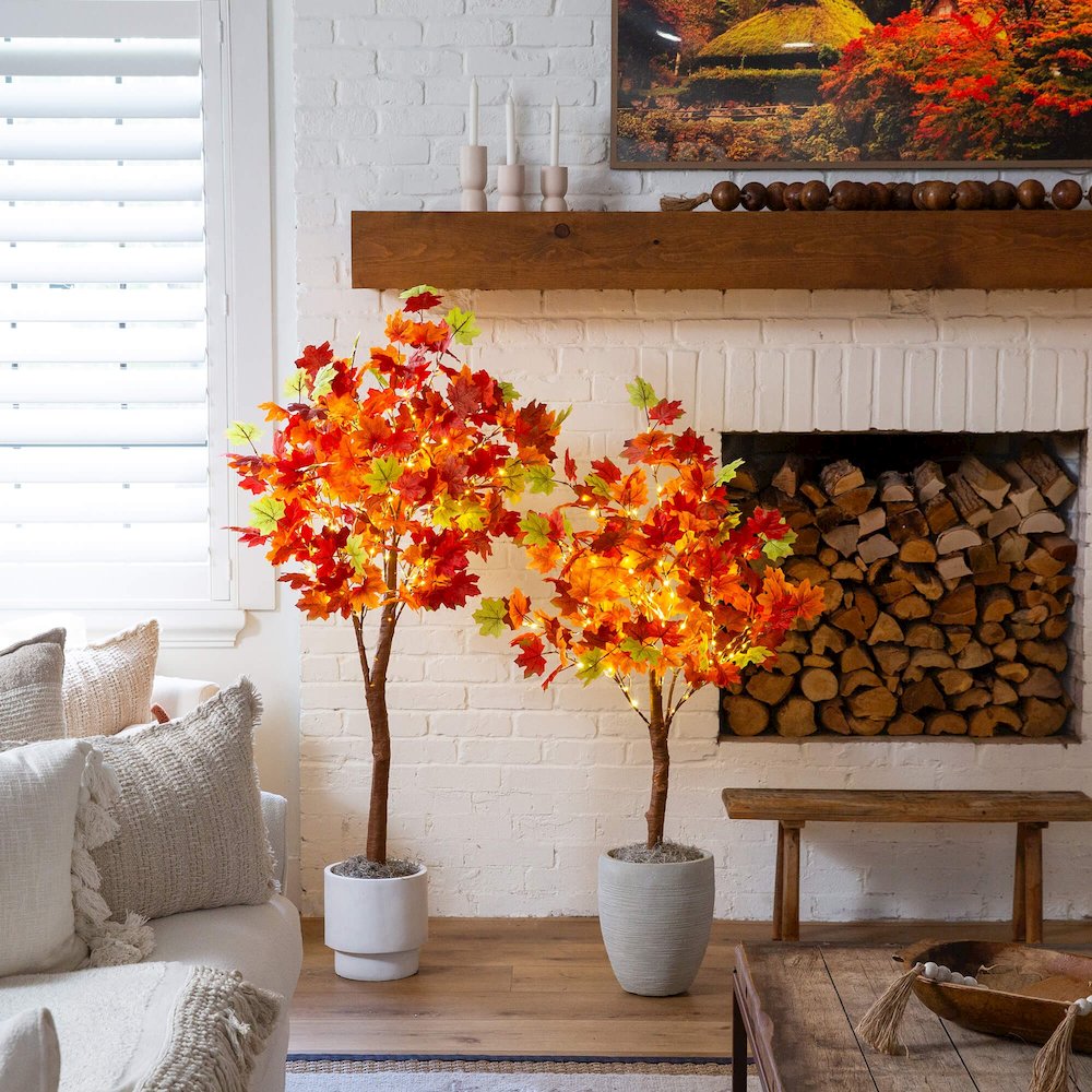 5ft. Pre-Lit Shades of Autumn Maple Artificial Fall Tree with 270 LED Lights. Picture 9