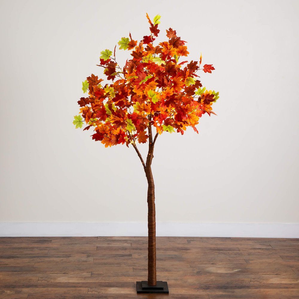 6ft. Pre-Lit Shades of Autumn Maple Artificial Fall Tree with 360 LED Lights. Picture 8