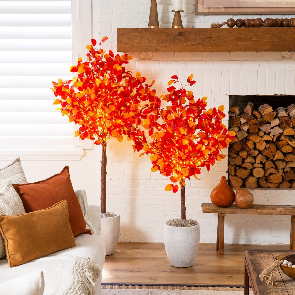 4ft. Pre-Lit Autumn Artificial Fall Tree with 160 Warm White LED Lights. Picture 11