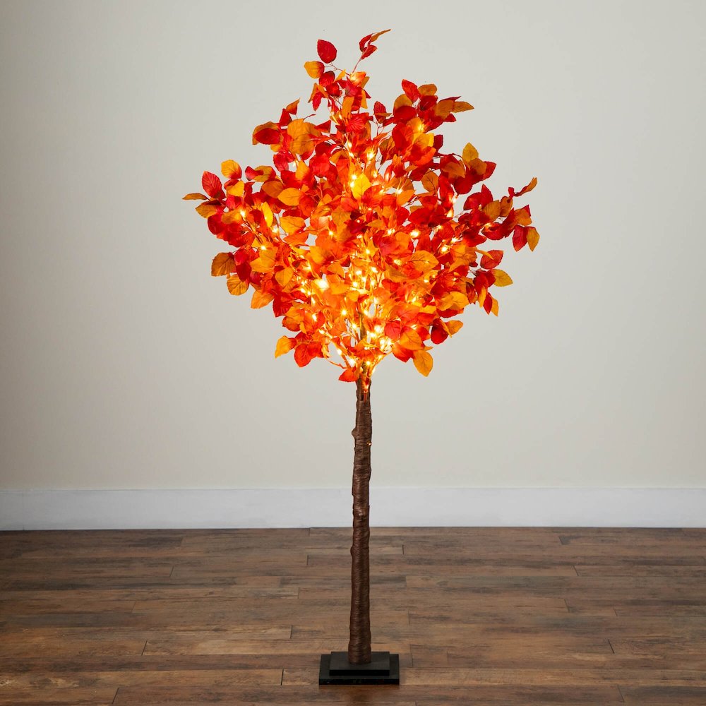 5ft. Pre-Lit Autumn Artificial Fall Tree with 200 Warm White LED Lights. Picture 7