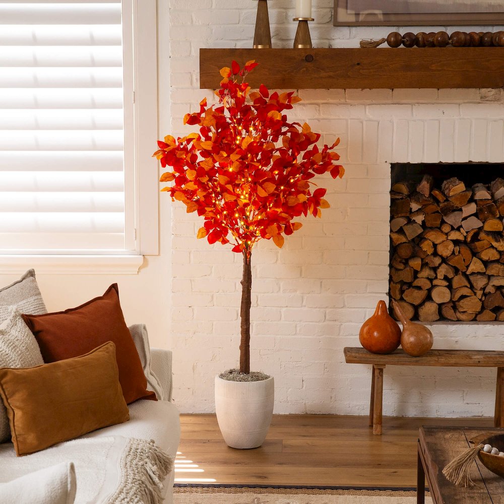 5ft. Pre-Lit Autumn Artificial Fall Tree with 200 Warm White LED Lights. Picture 5