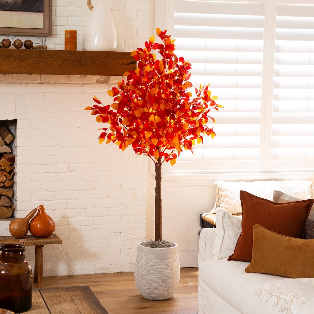 6ft. Pre-Lit Autumn Artificial Fall Tree with 300 Warm White LED Lights. Picture 12