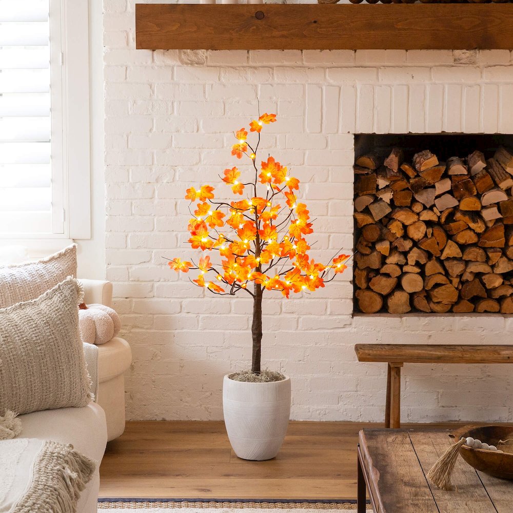 4ft. Pre-Lit Minimalist Autumn Maple Artificial Fall Tree with 56 LED Lights. Picture 6