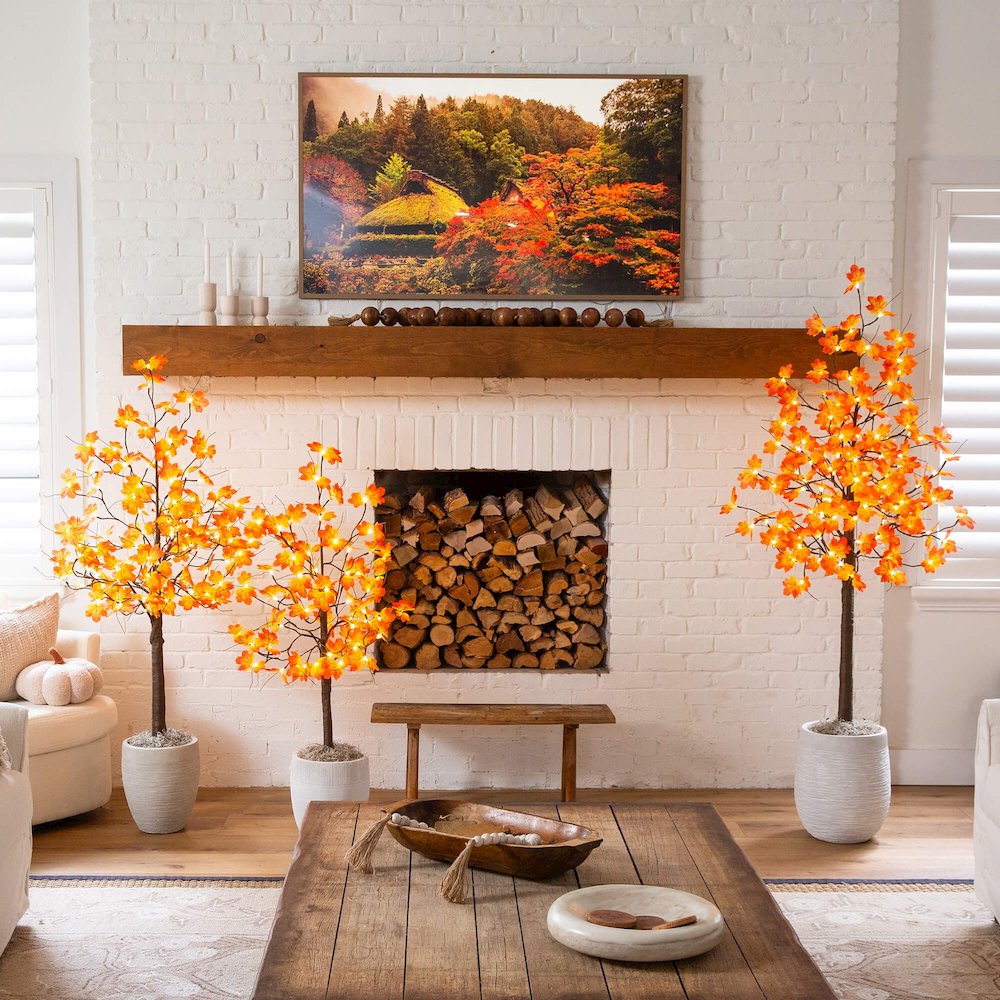 4ft. Pre-Lit Minimalist Autumn Maple Artificial Fall Tree with 56 LED Lights. Picture 10