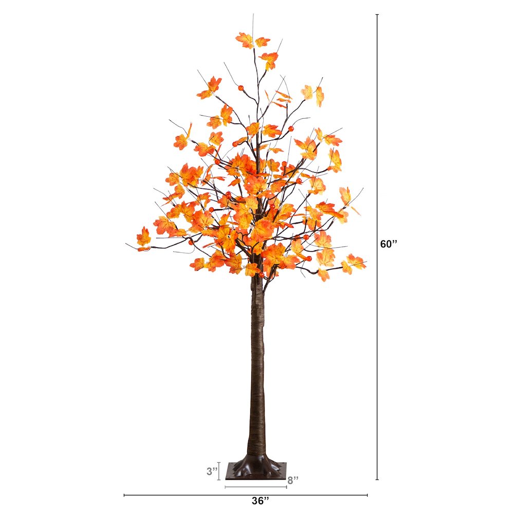 5ft. Pre-Lit Minimalist Autumn Maple Artificial Fall Tree with 96 LED Lights. Picture 1