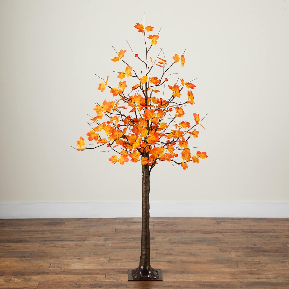 5ft. Pre-Lit Minimalist Autumn Maple Artificial Fall Tree with 96 LED Lights. Picture 9