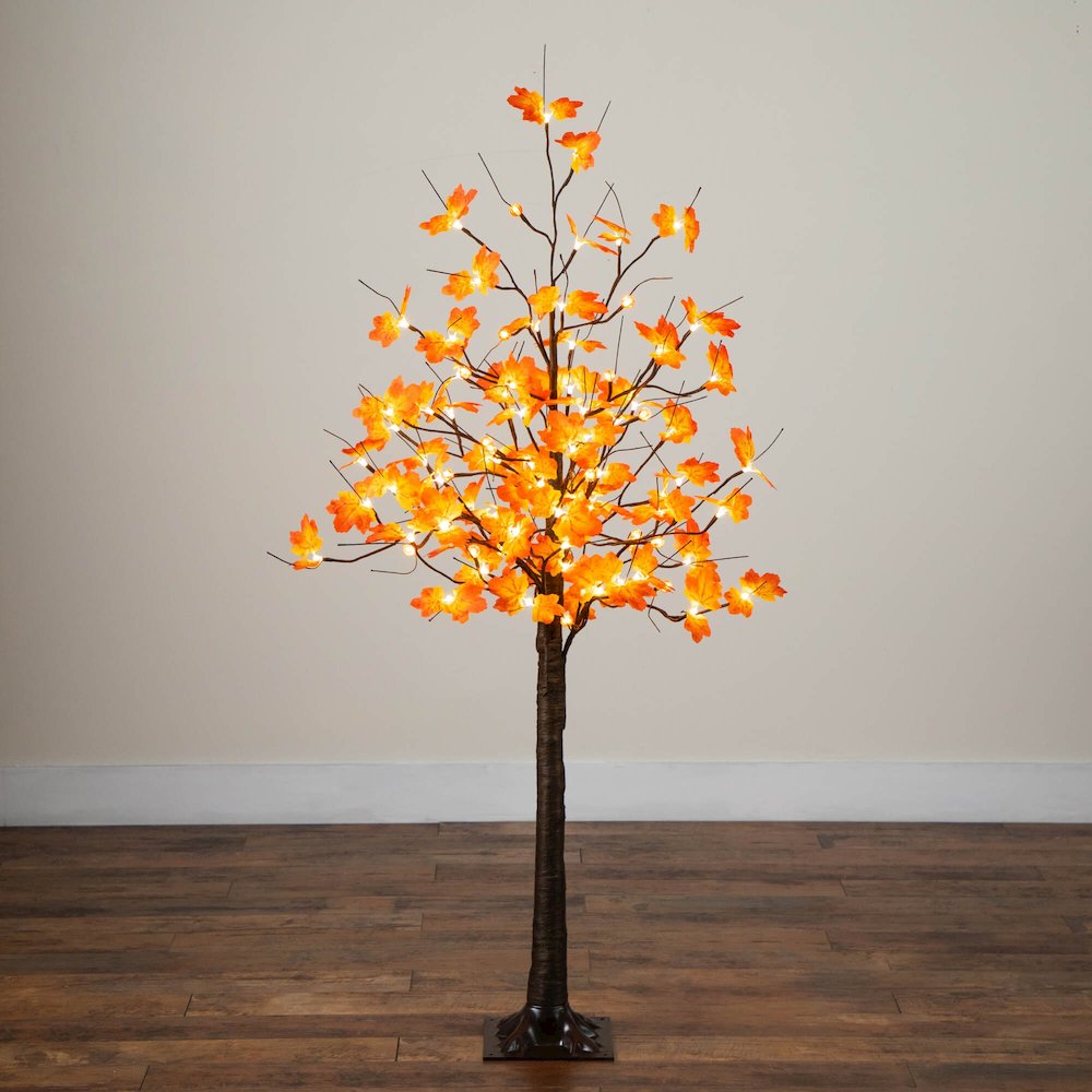 5ft. Pre-Lit Minimalist Autumn Maple Artificial Fall Tree with 96 LED Lights. Picture 10