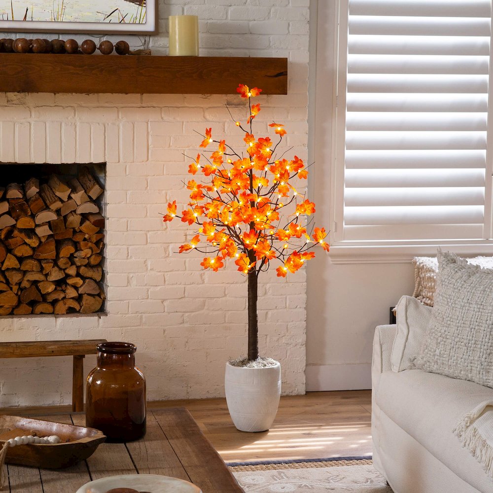 5ft. Pre-Lit Minimalist Autumn Maple Artificial Fall Tree with 96 LED Lights. Picture 6