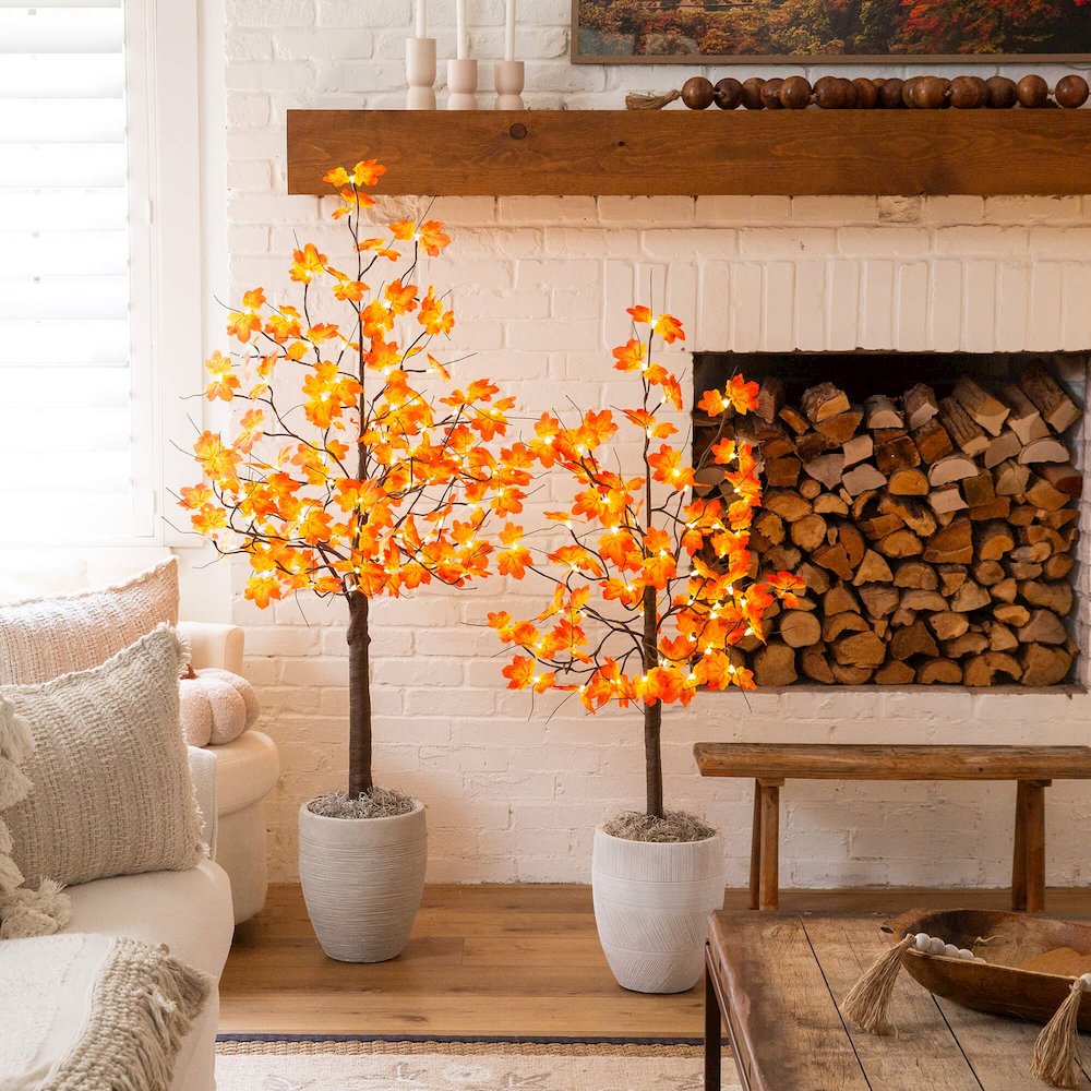 5ft. Pre-Lit Minimalist Autumn Maple Artificial Fall Tree with 96 LED Lights. Picture 3