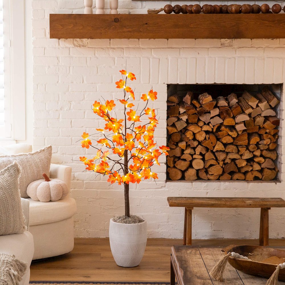 4ft. Pre-Lit Minimalist Autumn Maple Artificial Fall Tree with 56 LED Lights. Picture 4