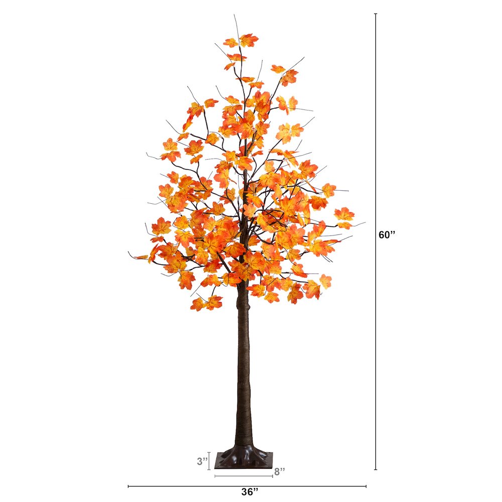 5ft. Pre-Lit Minimalist Autumn Maple Artificial Fall Tree with 96 LED Lights. Picture 7
