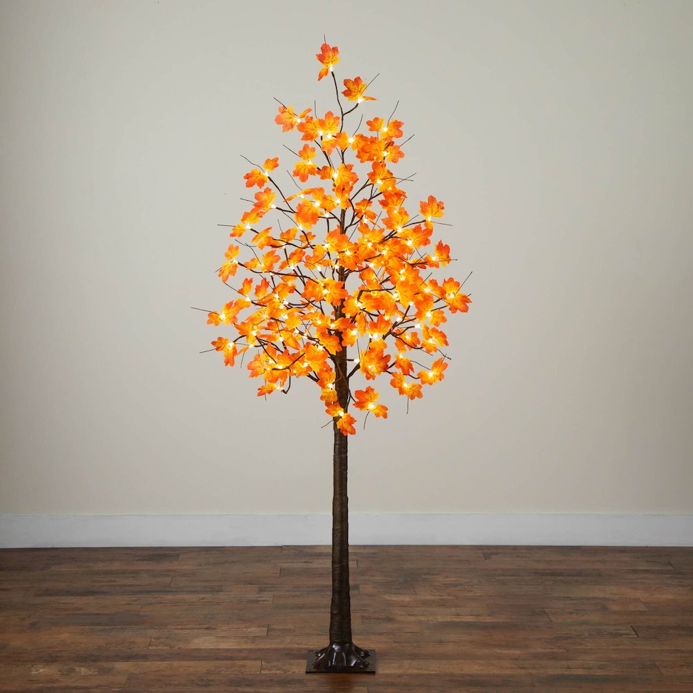 6ft. Pre-Lit Minimalist Autumn Maple Artificial Fall Tree with 120 LED Lights. Picture 9