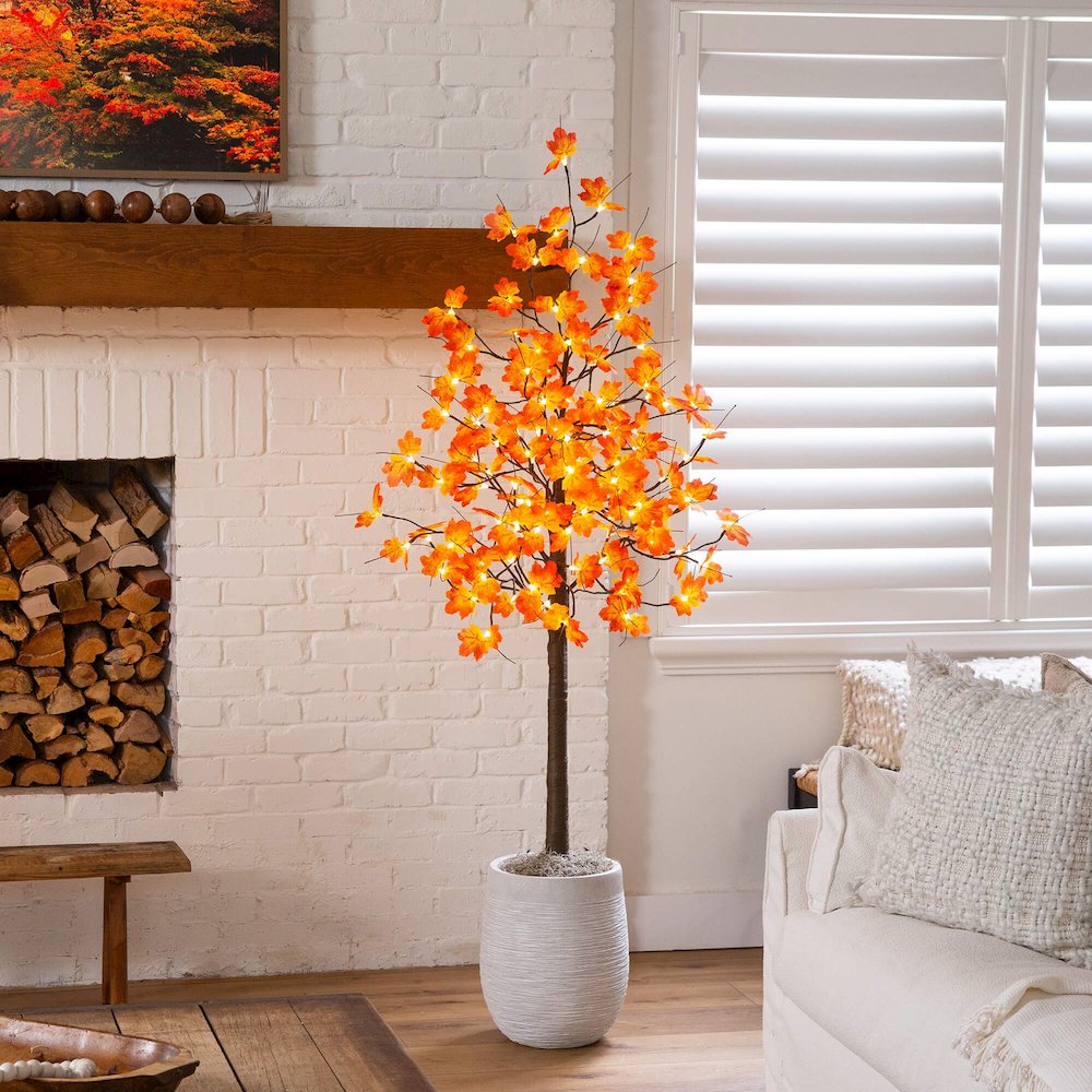 6ft. Pre-Lit Minimalist Autumn Maple Artificial Fall Tree with 120 LED Lights. Picture 7