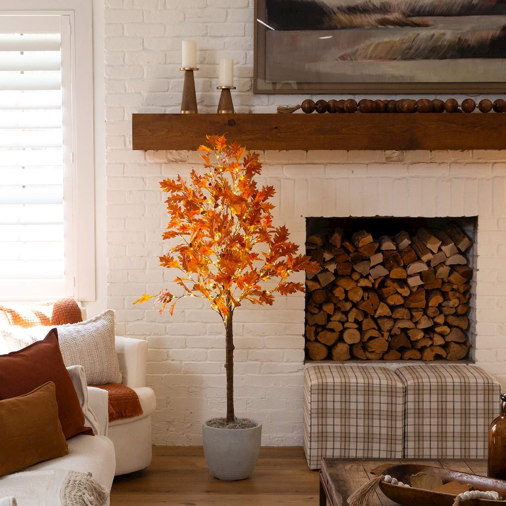 5ft. Pre-Lit Burnt Orange Autumn Maple Artificial Fall Tree with 240 LED Lights. Picture 7