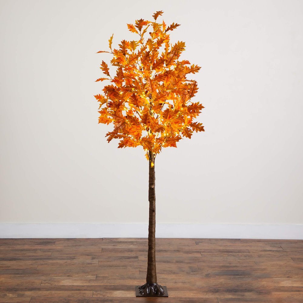 6ft. Pre-Lit Burnt Orange Autumn Maple Artificial Fall Tree with 300 LED Lights. Picture 9