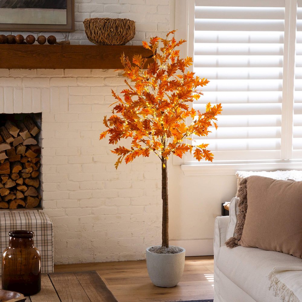 6ft. Pre-Lit Burnt Orange Autumn Maple Artificial Fall Tree with 300 LED Lights. Picture 10