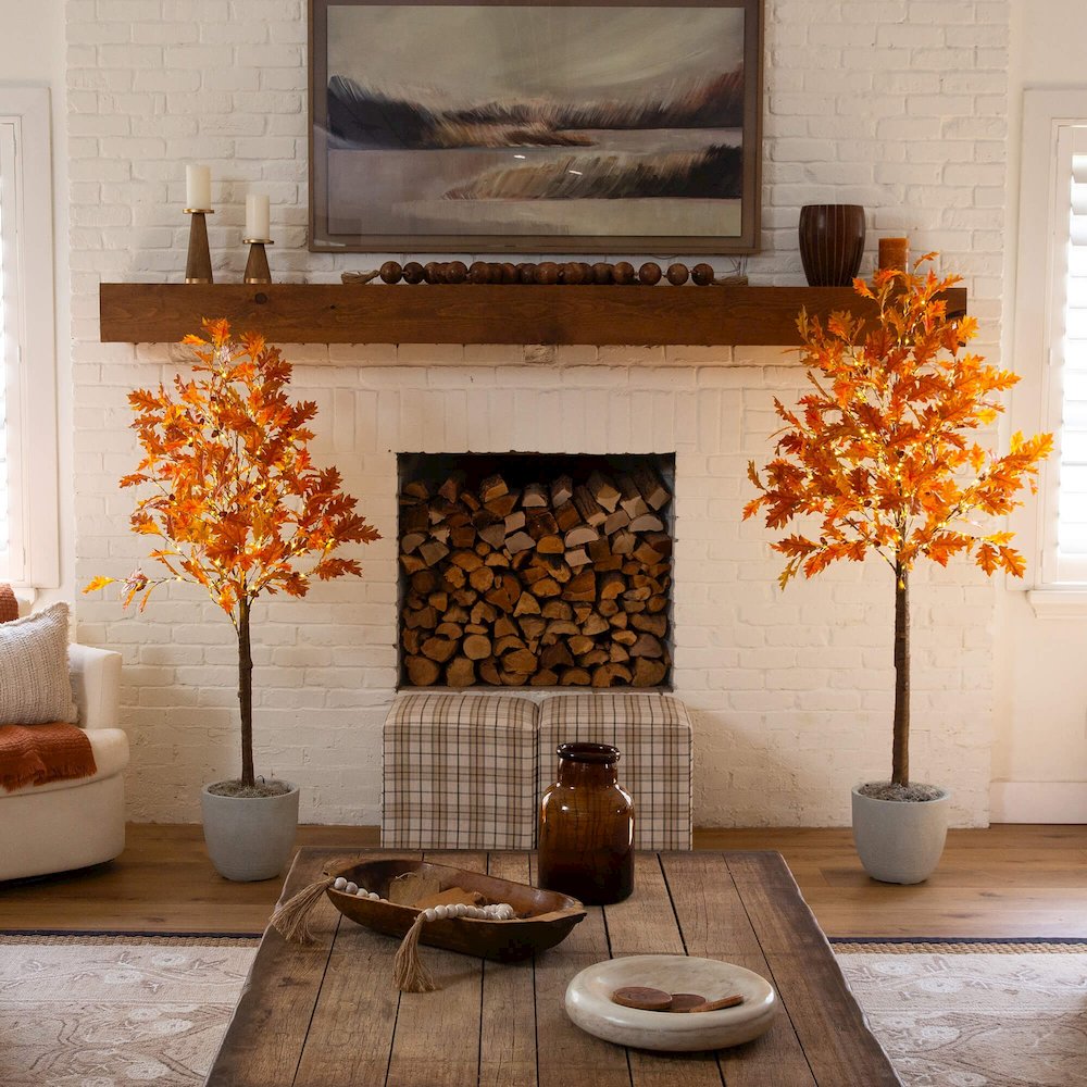 6ft. Pre-Lit Burnt Orange Autumn Maple Artificial Fall Tree with 300 LED Lights. Picture 7