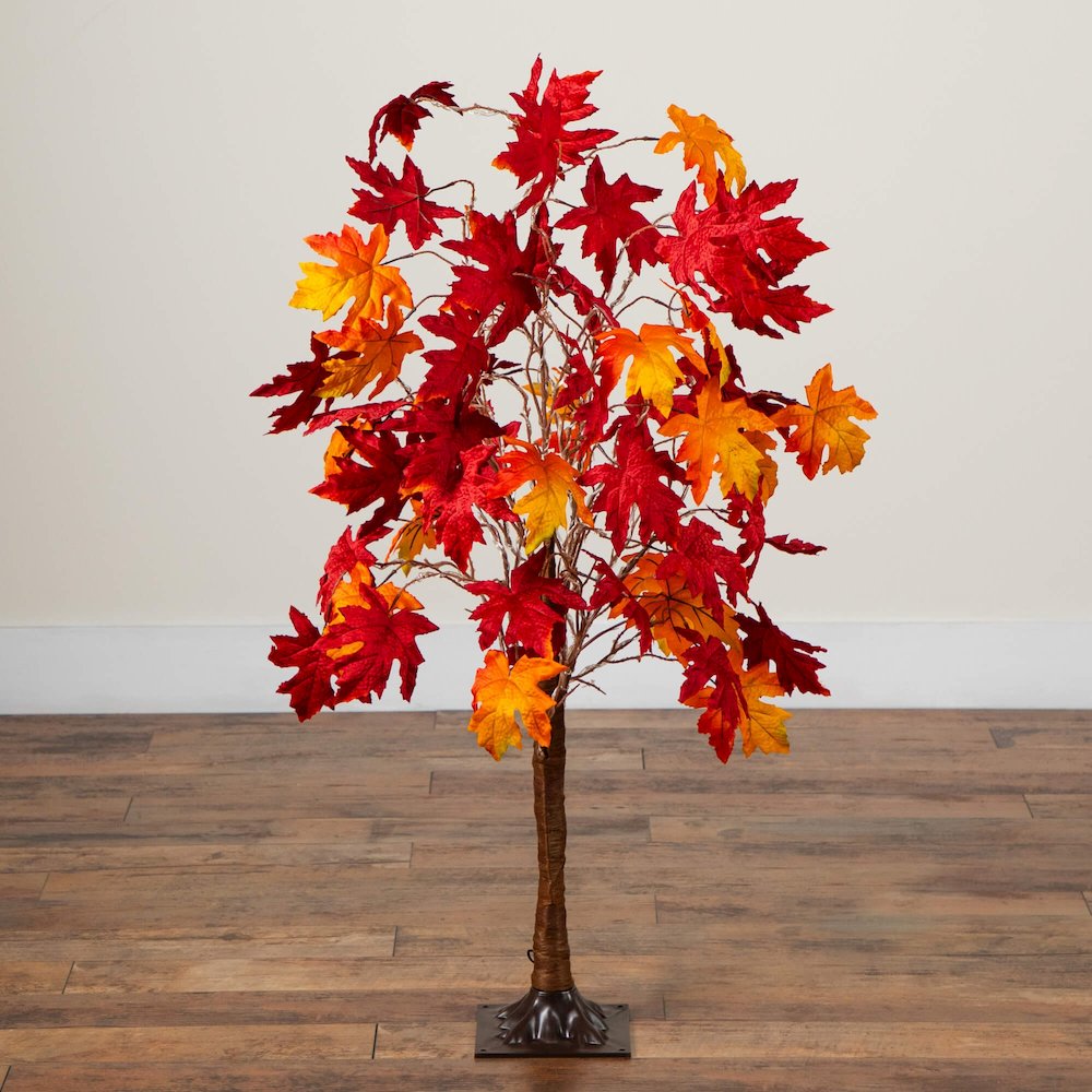 4ft. Pre-Lit Autumn Weeping Maple Artificial Fall Tree with 180 LED Lights. Picture 3
